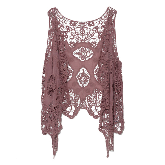Haut cache-cœur en crochet avec patchs hippies et froncés Twilight