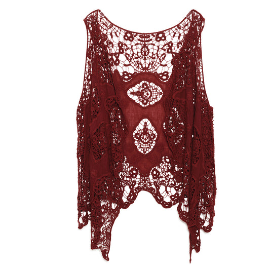 Haut cache-cœur en crochet avec patch hippie Froral rouge vin