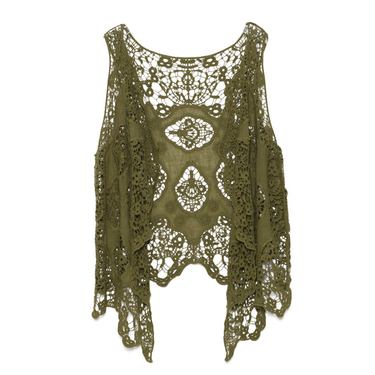 Haut cache-cœur en crochet avec patch Hippie Froral Olive